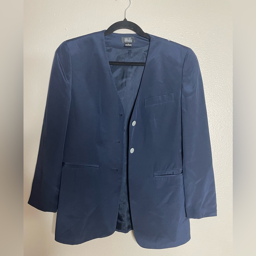 Vintage 90s Morgan Taylor Studio 100% Silk Navy Blazer Size 4 Classic - Picture 4 of 9